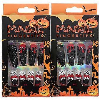 Halloween-Kunstnägel, 48 Stück, lange künstliche Fingernägelspitzen für den Heimgebrauch