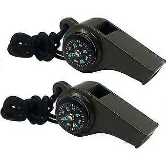 2 Pack Emergency Survival Whistle, 3-in-1 Emergency Whistles with Compass and Thermometer, Loud Safety Whistle with Lanyard for Outdoor Hiking