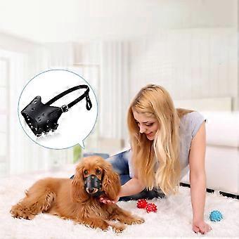 Adjustable synthetic leather muzzle for dogs to prevent barking and biting.