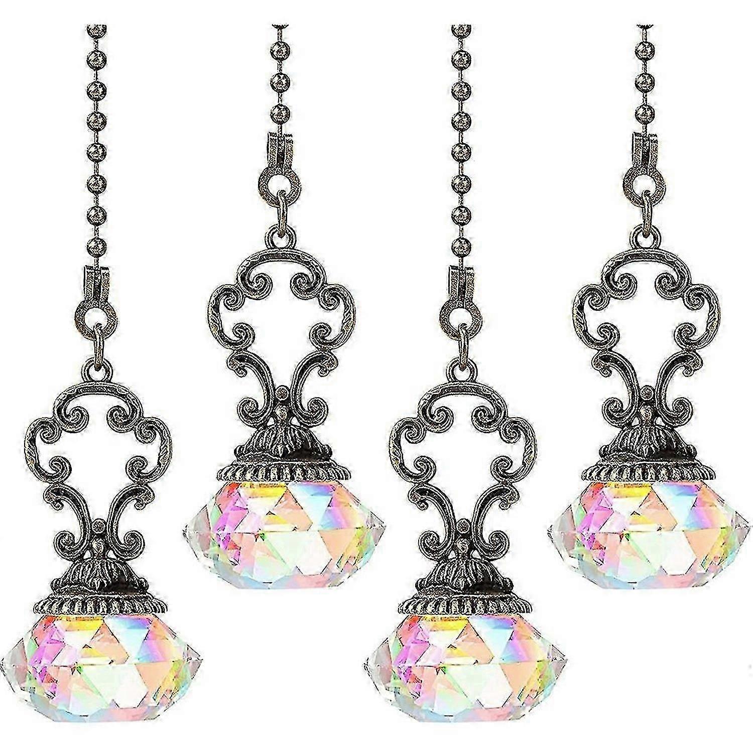 4 Pieces Artificial Crystal Ceiling Fan Pull Chains Pull Chain Extension with Connector for Light Ce