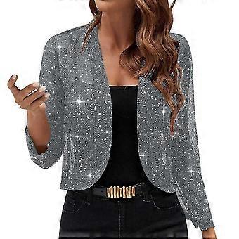 Women's Mesh 3/4 Sleeve Open Front Sequin Bolero Glitter Cropped Cardigan Jacket Cocktail Party Shrug Short Coats Black New Arrival S04
