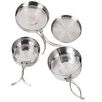 Portable Camping Pot Pan Set Stainless Steel Cooking Utensils 2Sets