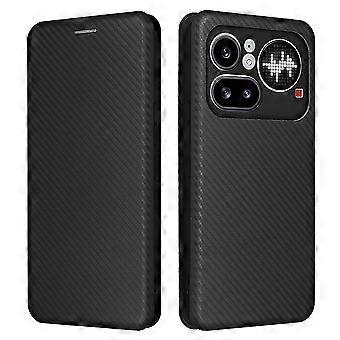 Voor Nothing Phone (4a) Pro Hoesje met Koolstofvezeltextuur, Valbestendig PU-leren Telefoonhoesje - Zwart