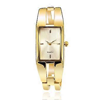 Fashion Lady Watch Quartz Alloy Bangle Watches (gouden band met wit scherm)