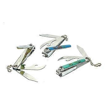 5in1 Stainless Steel Multifunction Nail Clipper Set with Keychain, Travel Compact, Flower Pattern
