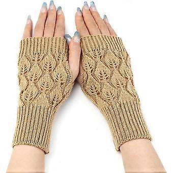 2 Pairs Warm Knitted Fingerless Gloves Acrylic Fiber Goldenrod 200x75mm Soft Comfortable Handwear for Autumn Winter Cold Weather Outdoor Activities