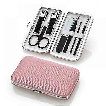 Wekity Manicure Set Professionelle Negleklippersæt Pedicure Care Tools- Rustfrit stål Kvinder Grooming Kit 7 stk til rejser eller hjem (Pink)