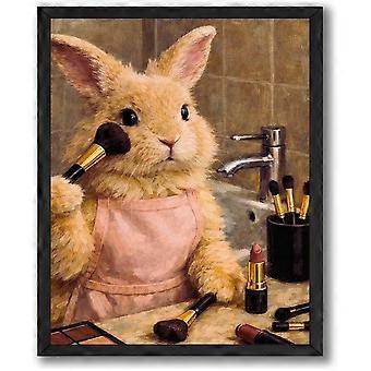 Jigsaw Puzzles Funny Makeup Bunny Jigsaw Puzzles Cute Bathroom Animal Artwork Vintage Style Beauty Decor Design Bathroom Vanity Decor DDA369