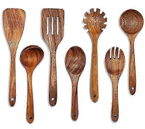 Natural Teak 7-Pc Kitchen Spoon Set