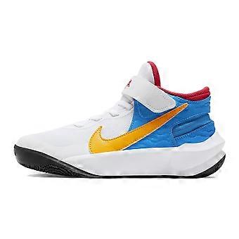 Nike Team Hustle D 10 Slip Resistant Cushioning Abrasion Resistant Mid top Basketball Shoes White Black Yellow Unisex DV9110-171