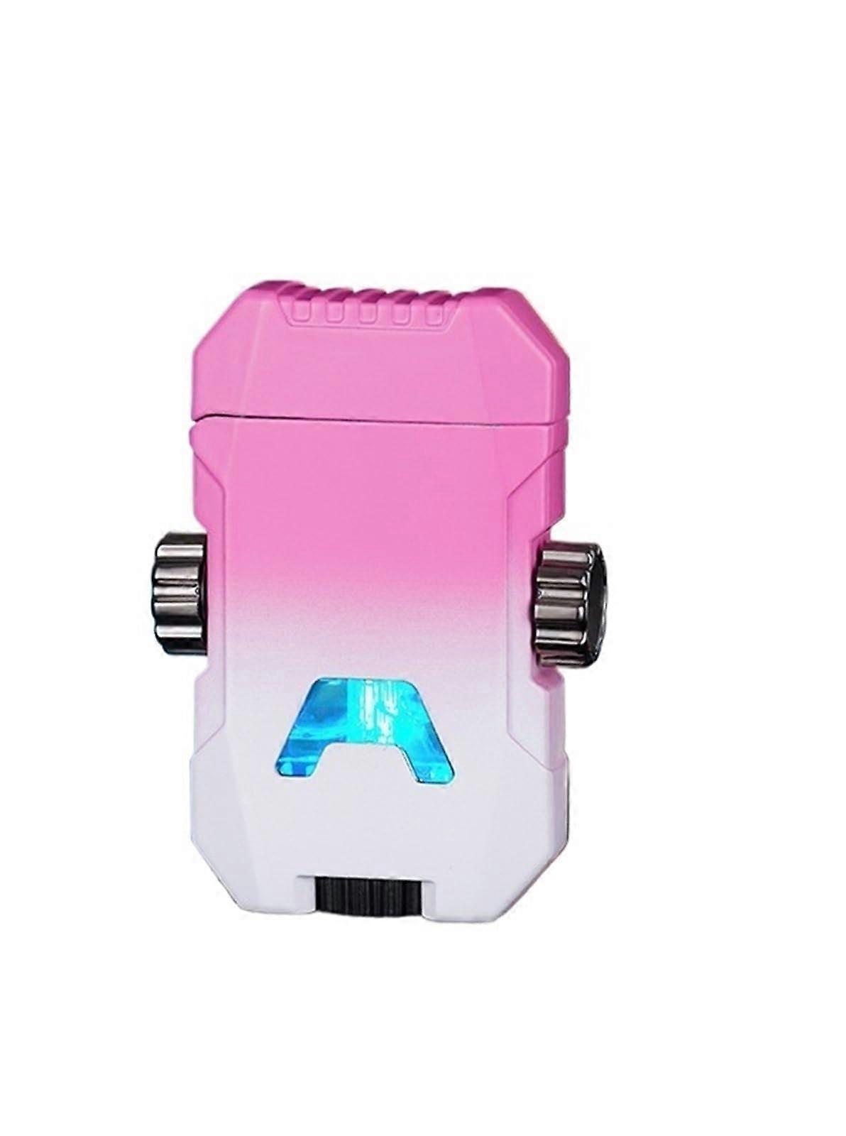 Refillable Butane Lighter Windproof Dual Flame Torch with Adjustable Flame and Viewing Window Pink
