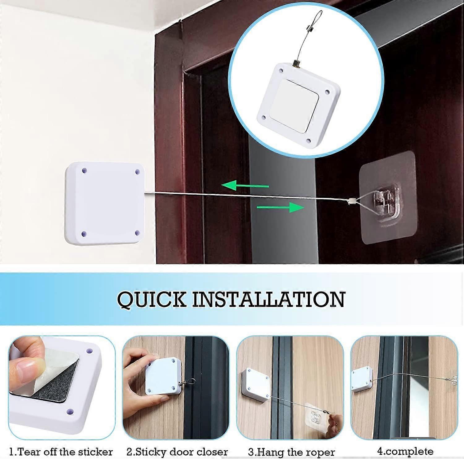 No-Drill Automatic Door Closer with Drawstring 800g Pull Cord Black Compatible with Sliding Doors Viewing Window
