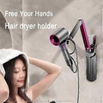 Adjustable Hair Dryer Holder Stand in Textured Metal, Easy to Install Wall or Desktop Mount with Telescopic Arm and Silicone Cushion