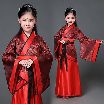 Traditional Chinese Hanfu Dress For Girls - Blue & White Embroidered Cultural Costume