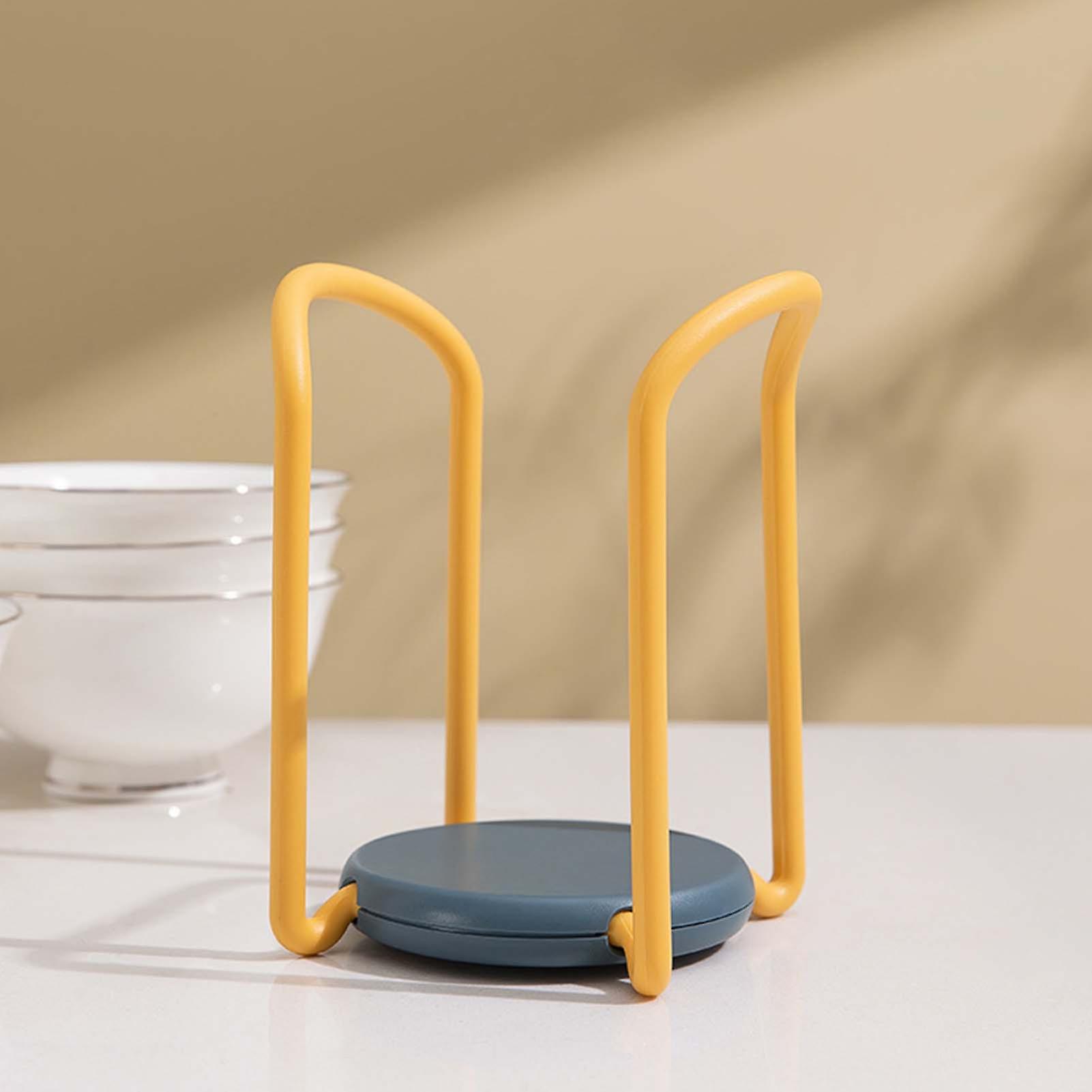 Bowl Organizer Multiple Functional Retractable Dish Drying Rack for Kitchen Counter Yellow and Blue 