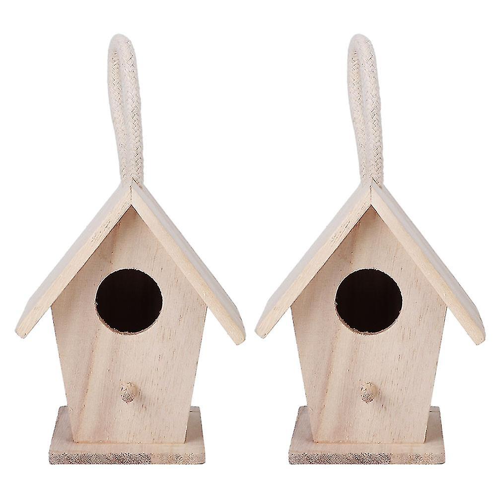 2PCS Wooden Bird House Hanging Nesting Box for Outdoor Garden Patio Decorative Accessories