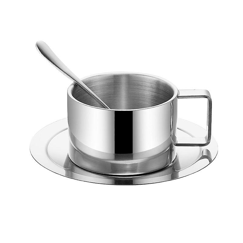 304 Stainless Steel Coffee Cup Set Coffee Cup, Dish And Spoon Double Layer