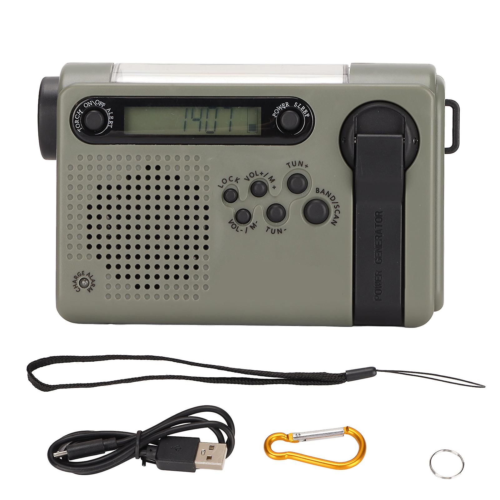 Portable Emergency Radio SOS Alarm Large Memory FM AM SW Solar Charging Full Band Black & Green