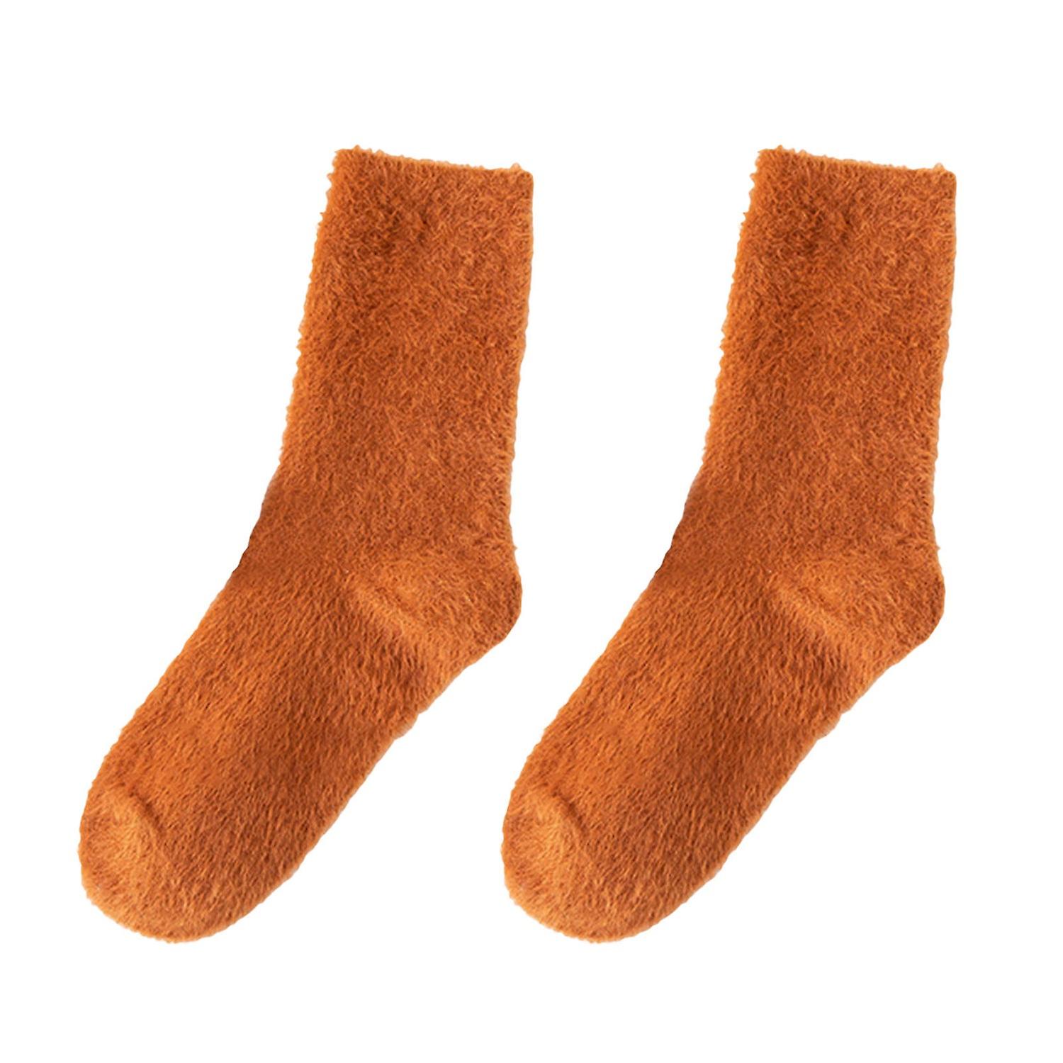 1 Pair Women Winter Socks Soft Bouncy Cozy Solid Color Thicken Keep Warm Plush Fluffy High
