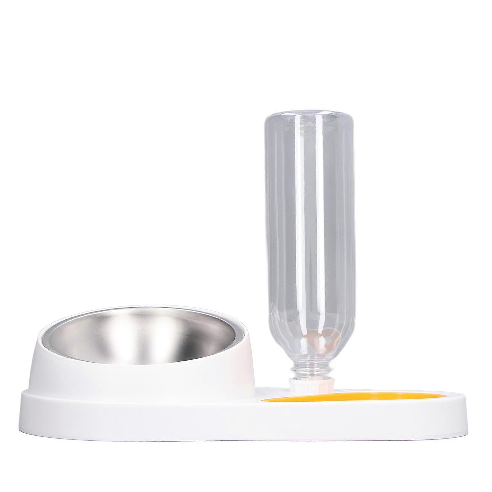Double Stainless Steel Cat Bowl, Self-Fill, 16 Degree Tilt, White