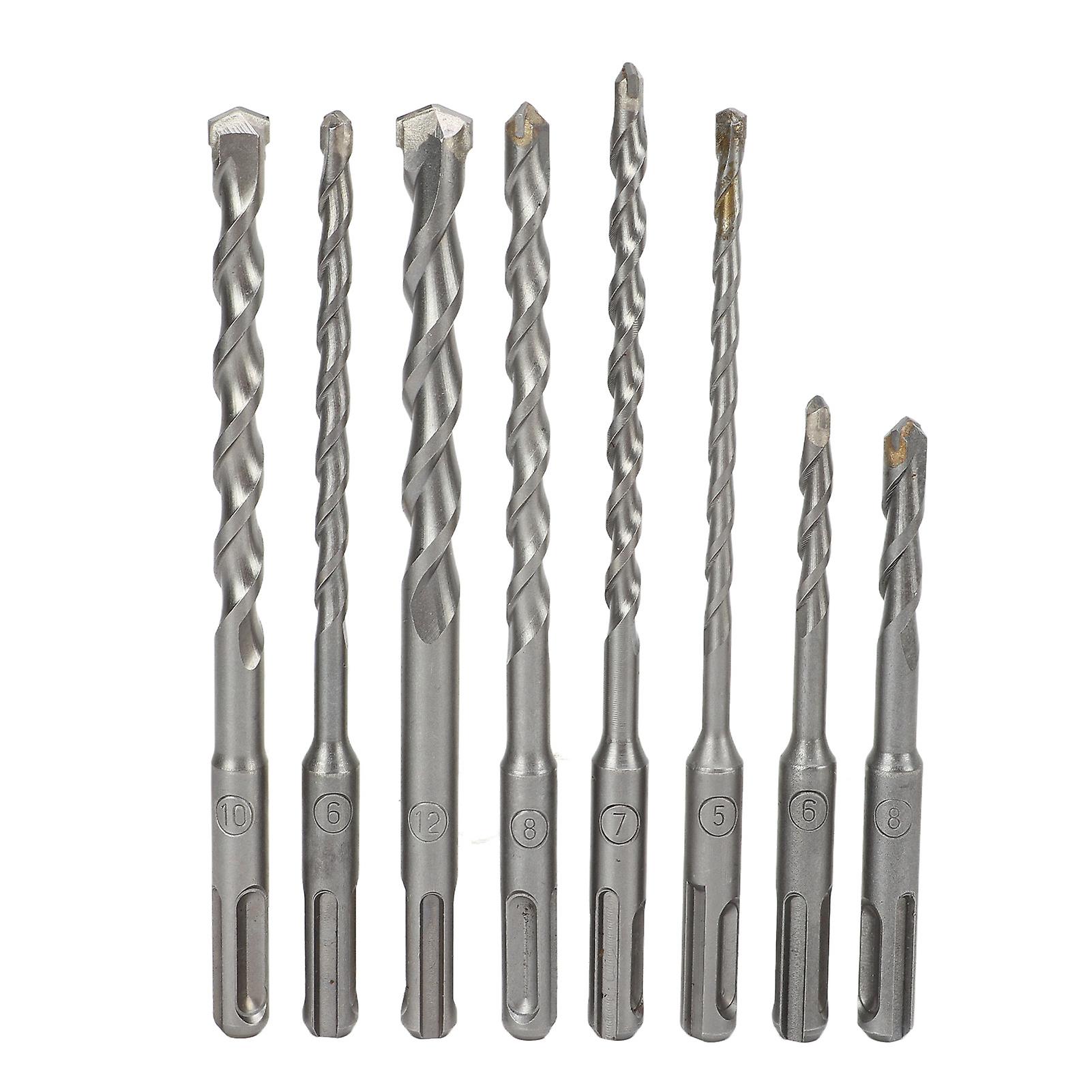 8Pcs Hammer Drill Bit Carbide Tip 2 Flute Drilling Tool Set Kit for Concrete