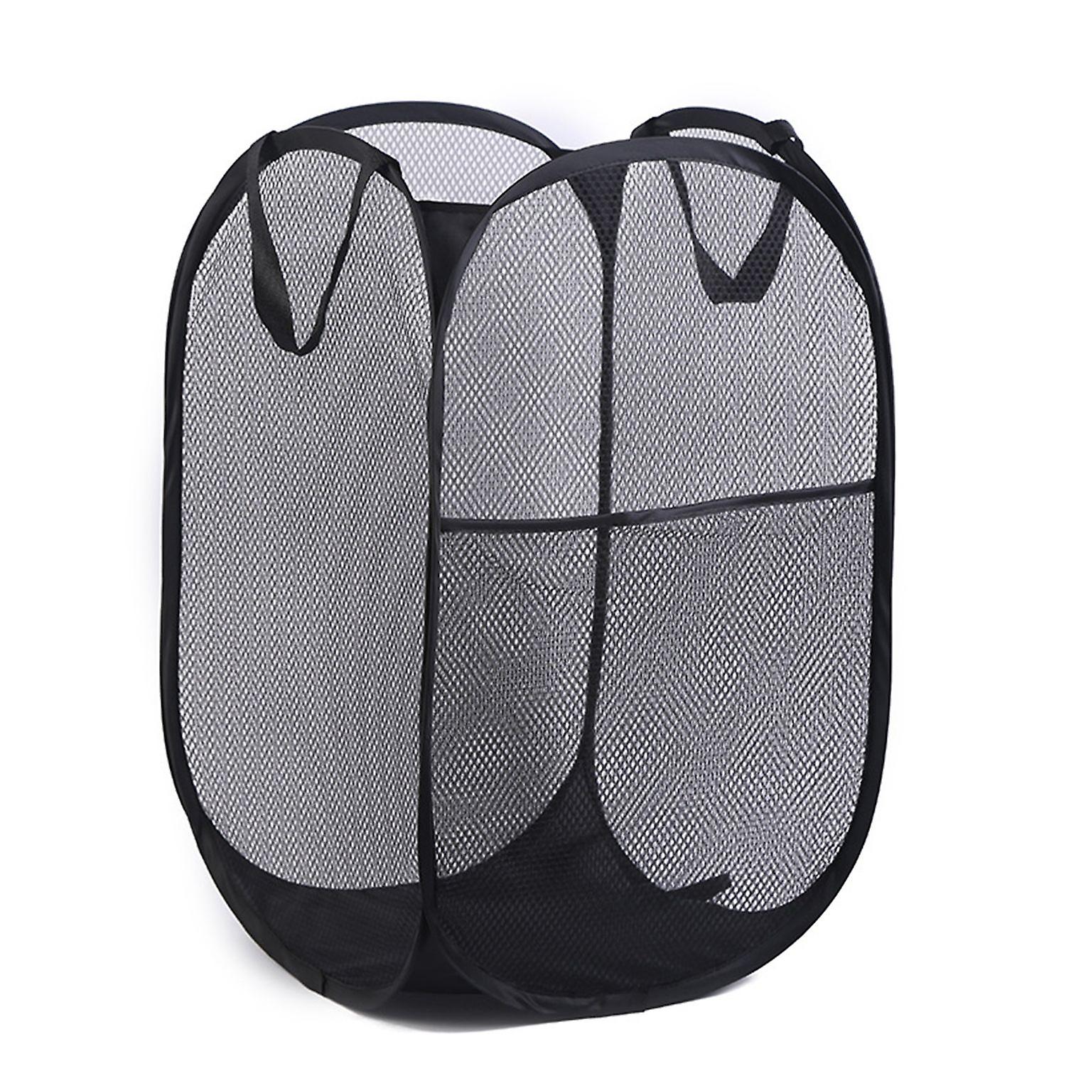 Folding Laundry Hamper Freestanding Polyester Space Saving Mesh Laundry Basket Household Supplies
