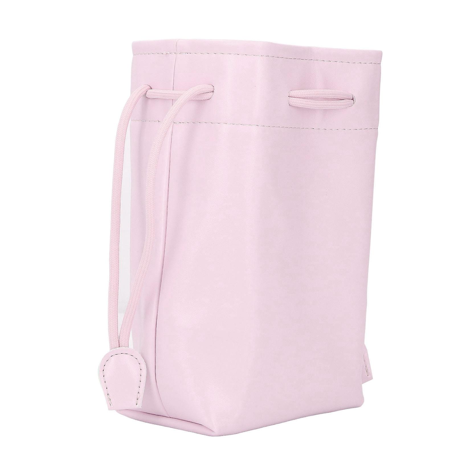 PU Leather Drawstring Pouch Bag 11.5x7.5x19.5cm Pink Waterproof