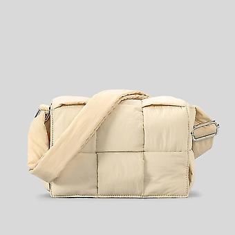 Women's Puffer Shoulder Bag - Quilted Nylon Hobo Purse With Green Leaf Design