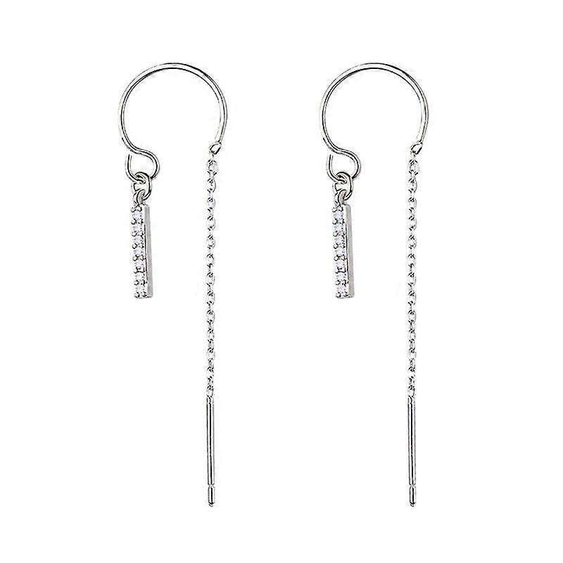 Fashion Stranded Bar Pendant Silver Drop Earrings