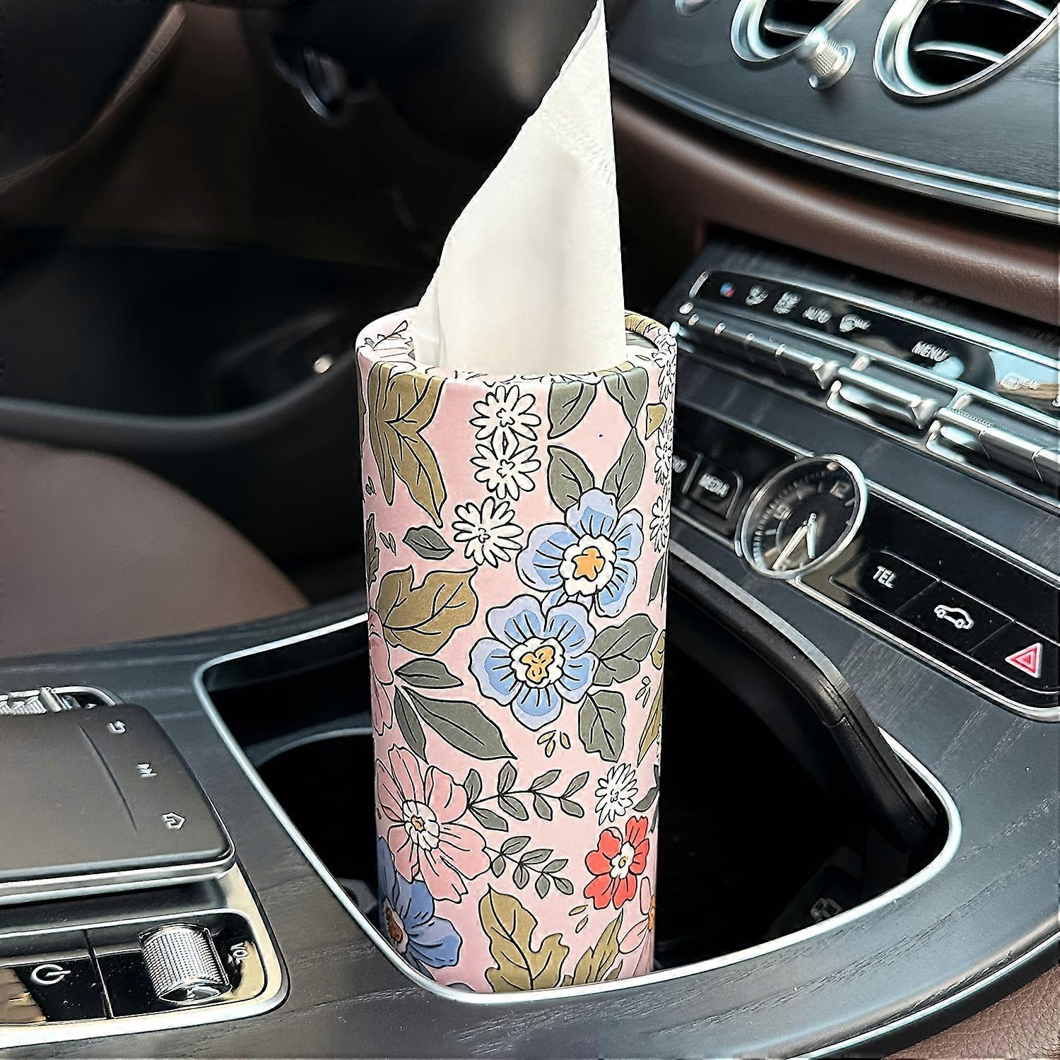 Floral Elegance Car Tissue Box - Space-Efficient, Decorative Round Case for Home & Travel