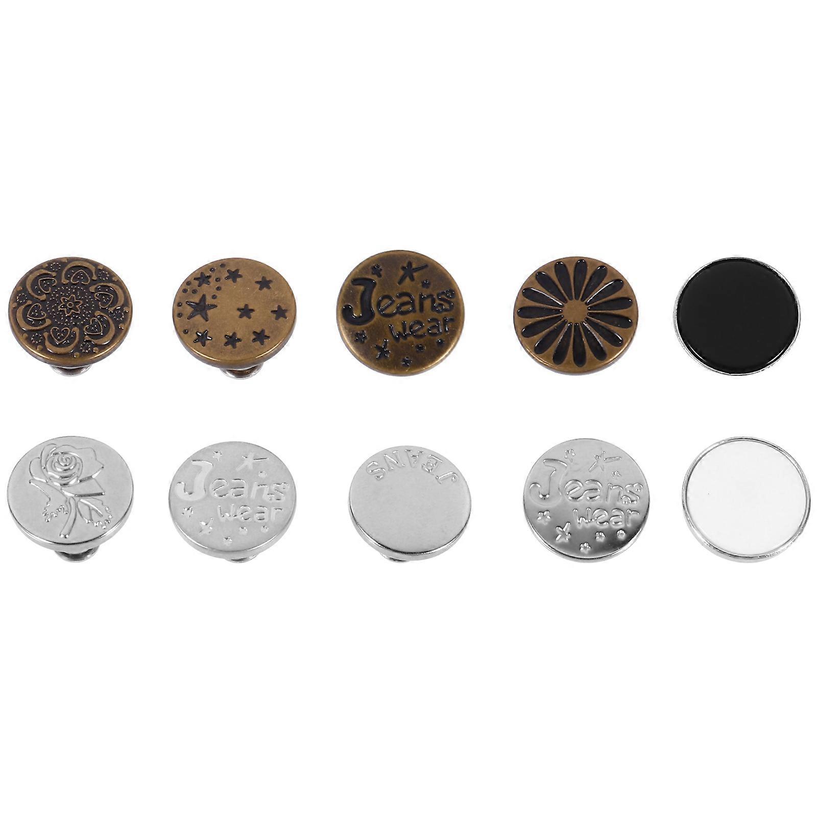 10pcs Replacement Jeans Button Instant Install Metal Buttons (Mixed Styles)
