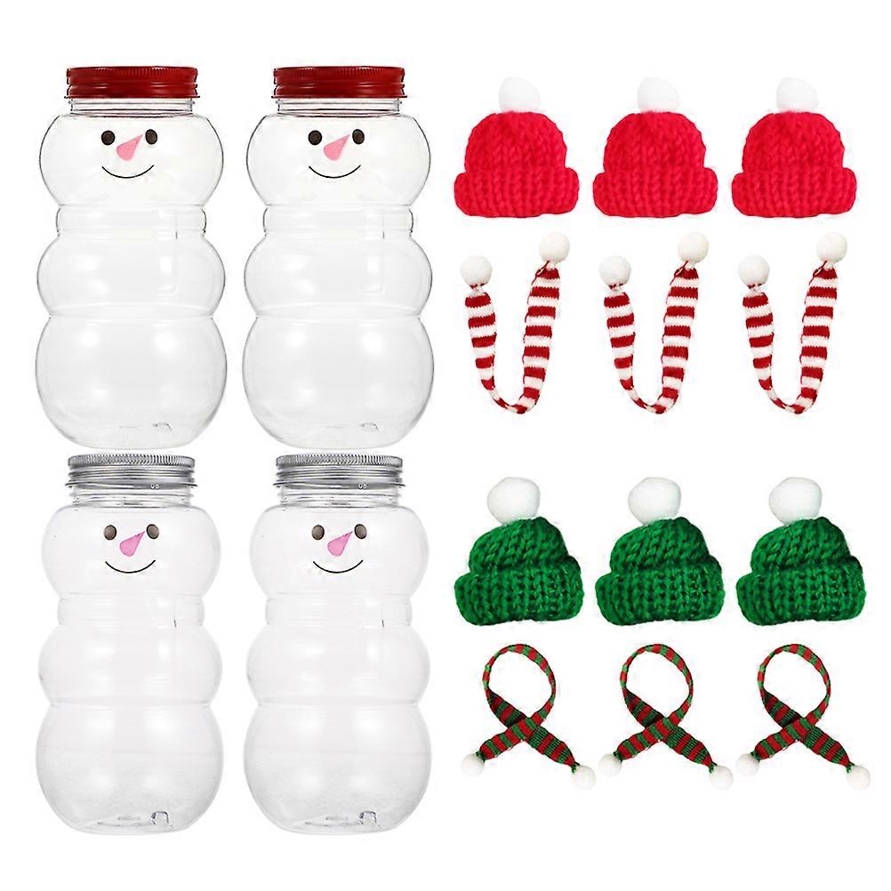 10 Sets Empty Juice Bottles with Hats and Scarves Snowman Beverage Bottles
