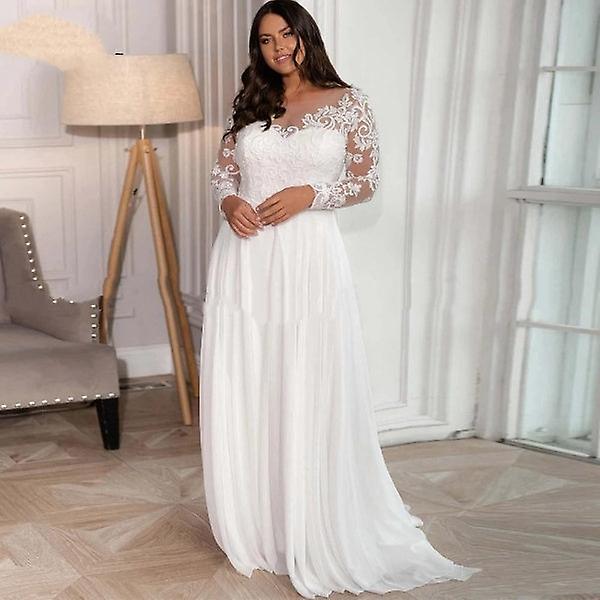 thumbnail image 1 of Vestido de novia de talla grande con manga larga y escote redondo, 1 of 4