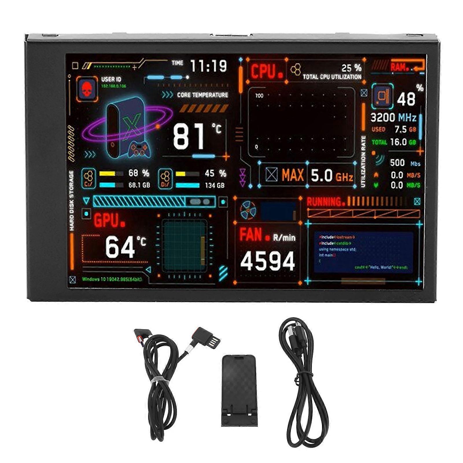 3.5in Computer Temp Monitor Dual USB Port IPS Mini Display CPU Data Monitor with Visual Theme Editor for GPU RAM HDD