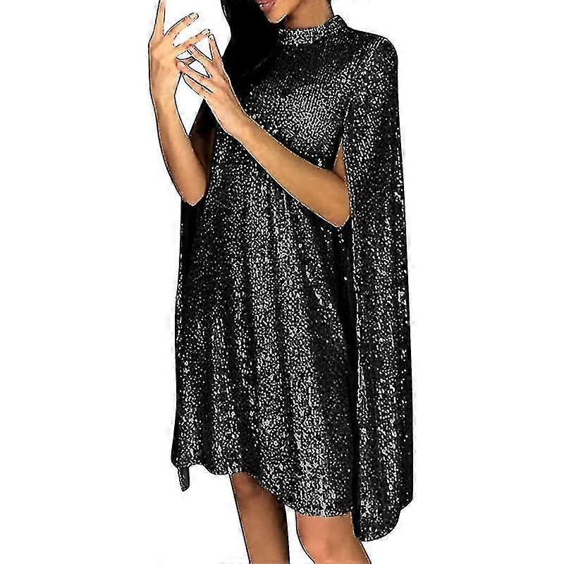 Femmes Cape Sequin Robe À Manches Longues Mini Split Robe