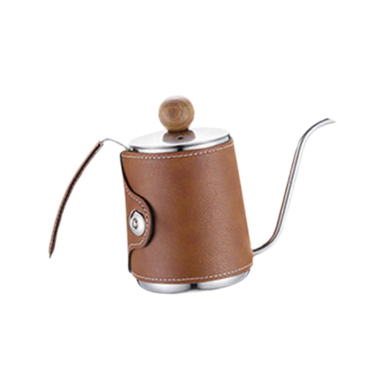 Häll ugnskaffe vattenkokare läderinklädd 350ml kanna för barkaffebryggare brun