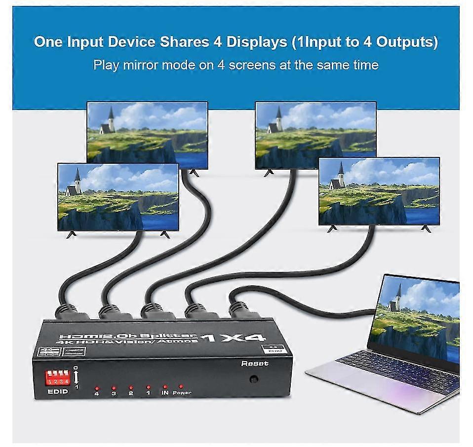4K @ 60Hz HDMI Splitter ، HDMI Splitter 1 في 4 ، HDMI Splitter ، HDMI 2.0 HDCP2.2 ، EDID Adaptive ، يدعم PS4 ، PS3 ، Blu-ray-Player ، Firestick ، HDTV 