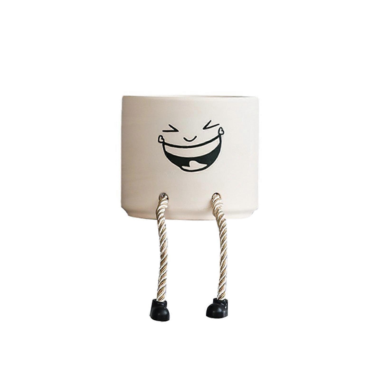  Small Ceramic Flower Pot Funny Expression with Legs Humor Vase Container