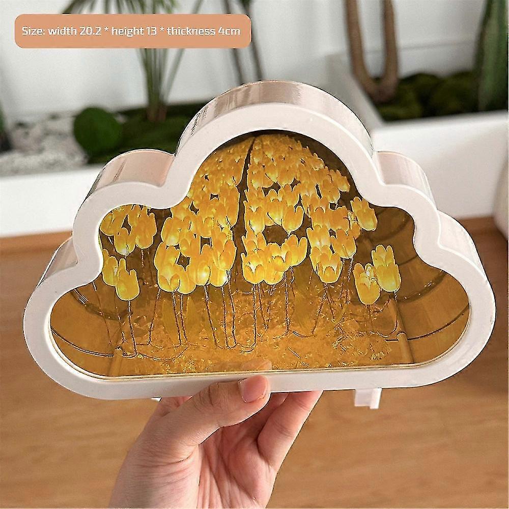 Cloud Mirror Lamp, Hand Diy Tulips Mirror Night Light Tulip Cloud Night Light