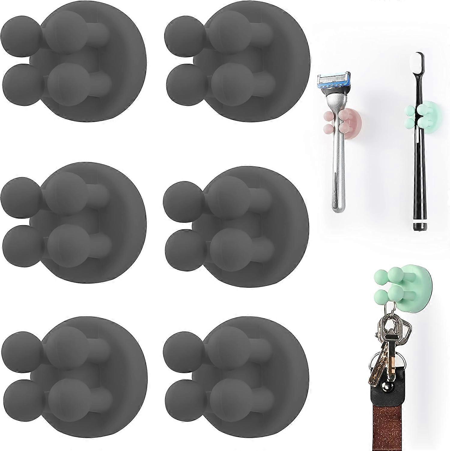 Silicone Toothbrush Holders 6 Pcs Multi-Function Hook Razor holder Waterproof Self Adhesive Wall Mounted Single Hook