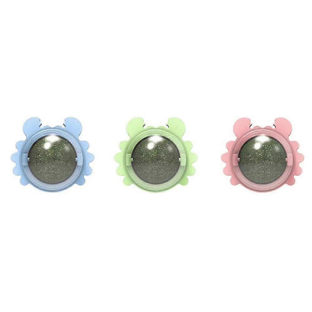 3pcs Catnip Wall Ball Toys Edible Licking Toy Chew Toy Teeth Cleaning Bite Toy Rotatable Indoor Toy