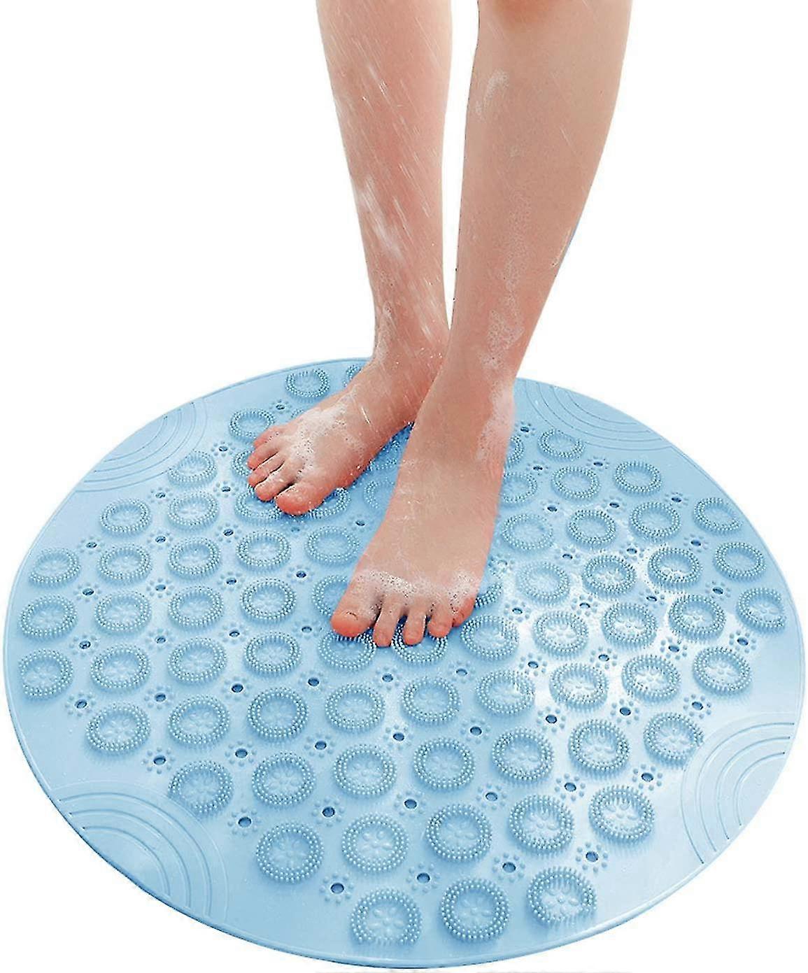 Shower Mat, Round Non-slip Bath Mat With Suction Cup, Massage Function, Machine Washable (blue)