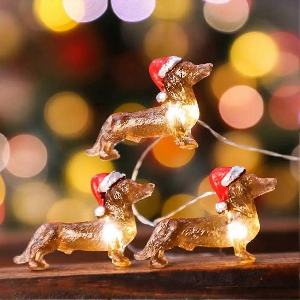 1 Set 30 Lights Dachshund Dog Decoration String Light New Year Christmas Party Gift Lantern String Decor With Remote Control 2D