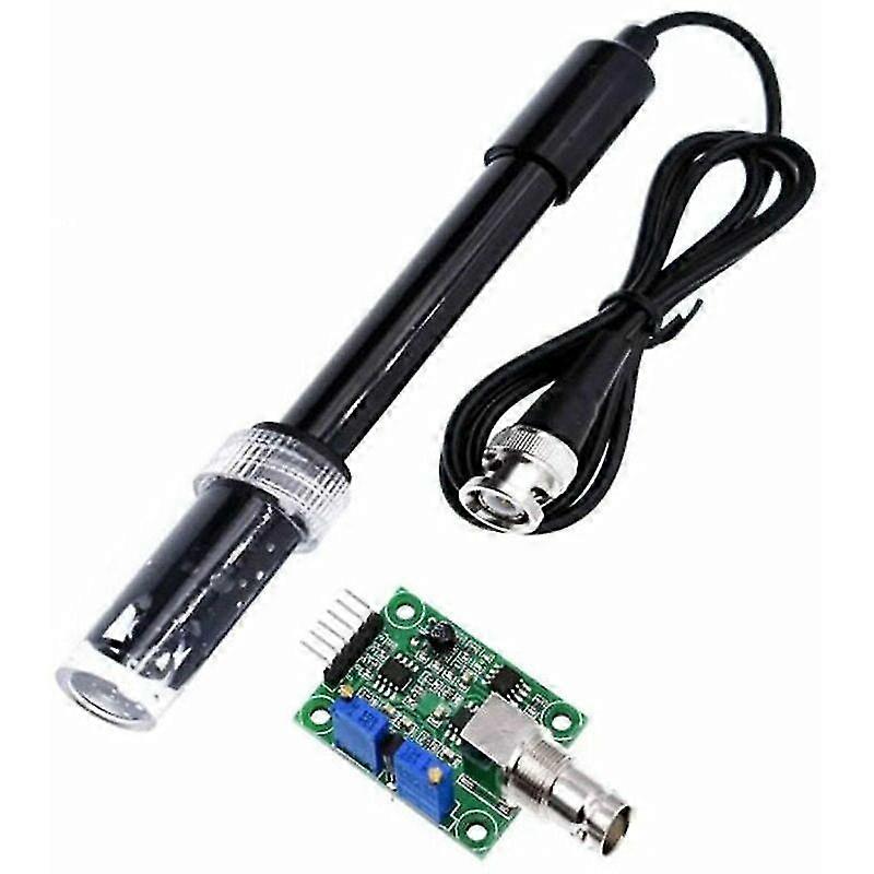Ph0-14 Value Detection Sensor Module + Bnc Ph Electrode Probe With Cable Ph Value Detector For Aquariums, Hydroponics, Lab, Black