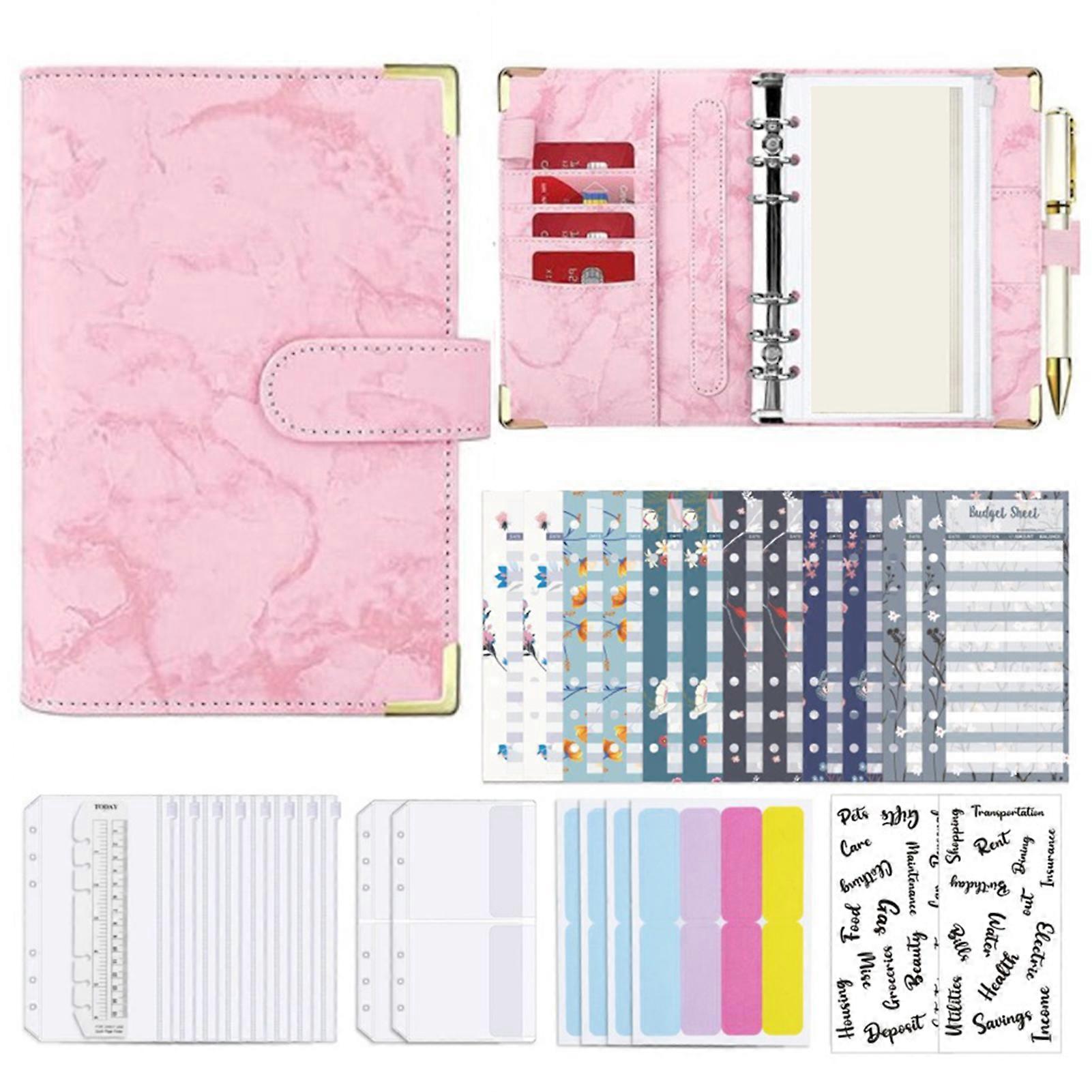 30pcs A6 Budget Binder Set Planner Zipper Pocket Ruler Label Sticker Magnetic Closure 6 Holes Refillable Note Paper Money Saving