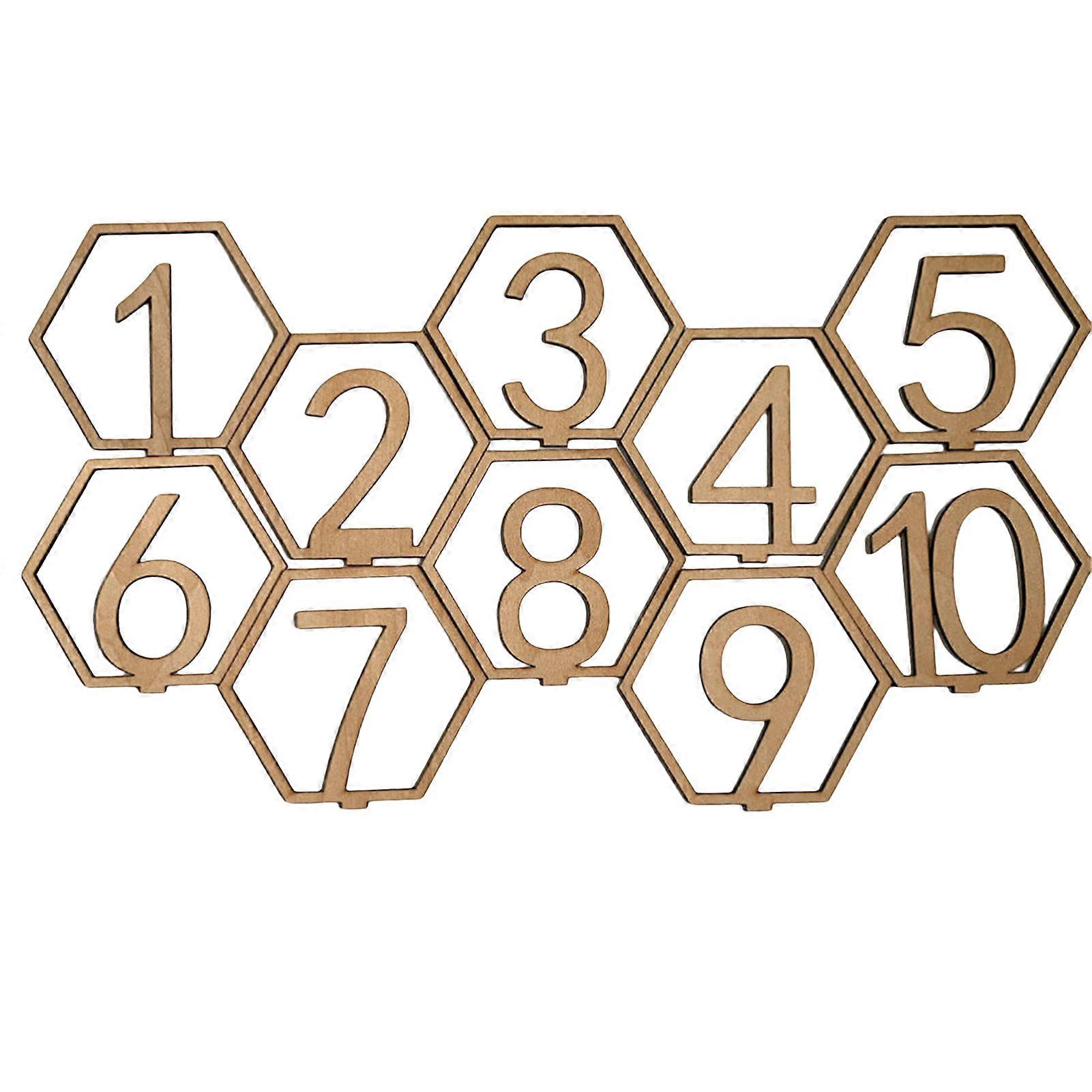 Wooden Hexagonal Sign Table Numbers Unique Base Design Table Numbers for Wedding Reception and Charity Ball