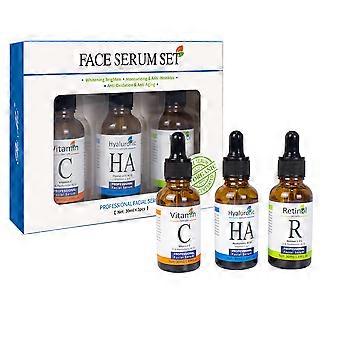 3er-Set Hautpflege Bio-zertifizierte Hyaluronsäure, Serum, Vitamin C + Hyaluron + Retinol, Hyaluronsäure Anti-Aging und Anti-Falten, Basis für Make-u
