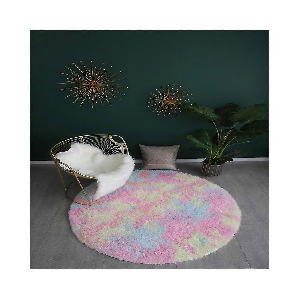 Tie Dye Round Rugs -Super Soft Shaggy Pile -Round Area Rugs for Children's Bedrooms Fluffy Shaggy Round Rugs-Rainbow color