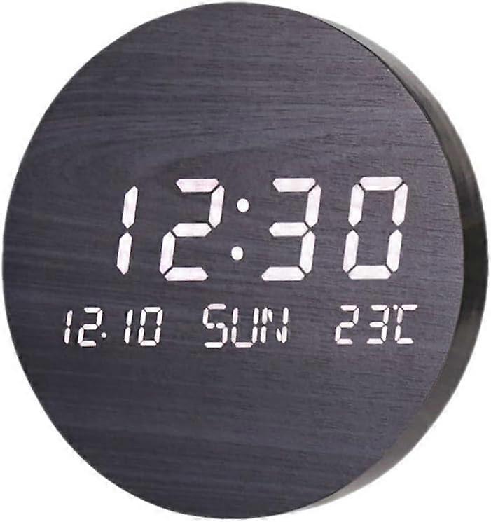 LED Digital Wall Clock with Display Date and Temperature, Silent Wooden Clock for Bedroom, Kitchen, Office