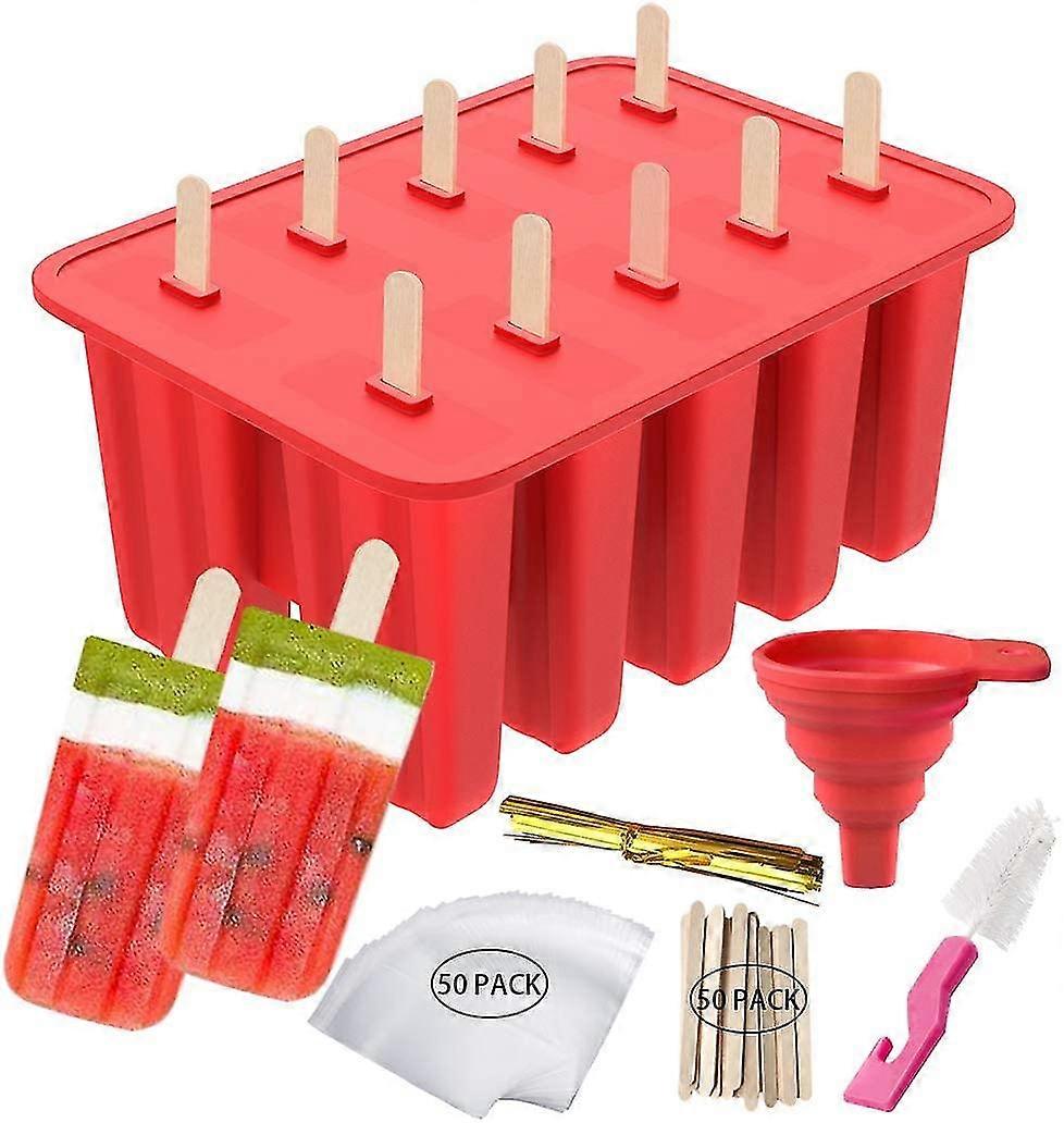 10 Reusable Silicone Popsicle Molds Diy Ice Cream Mold Bpa-free Frozen Popsicle Ice Cream Molds, 50 Wooden Sticks